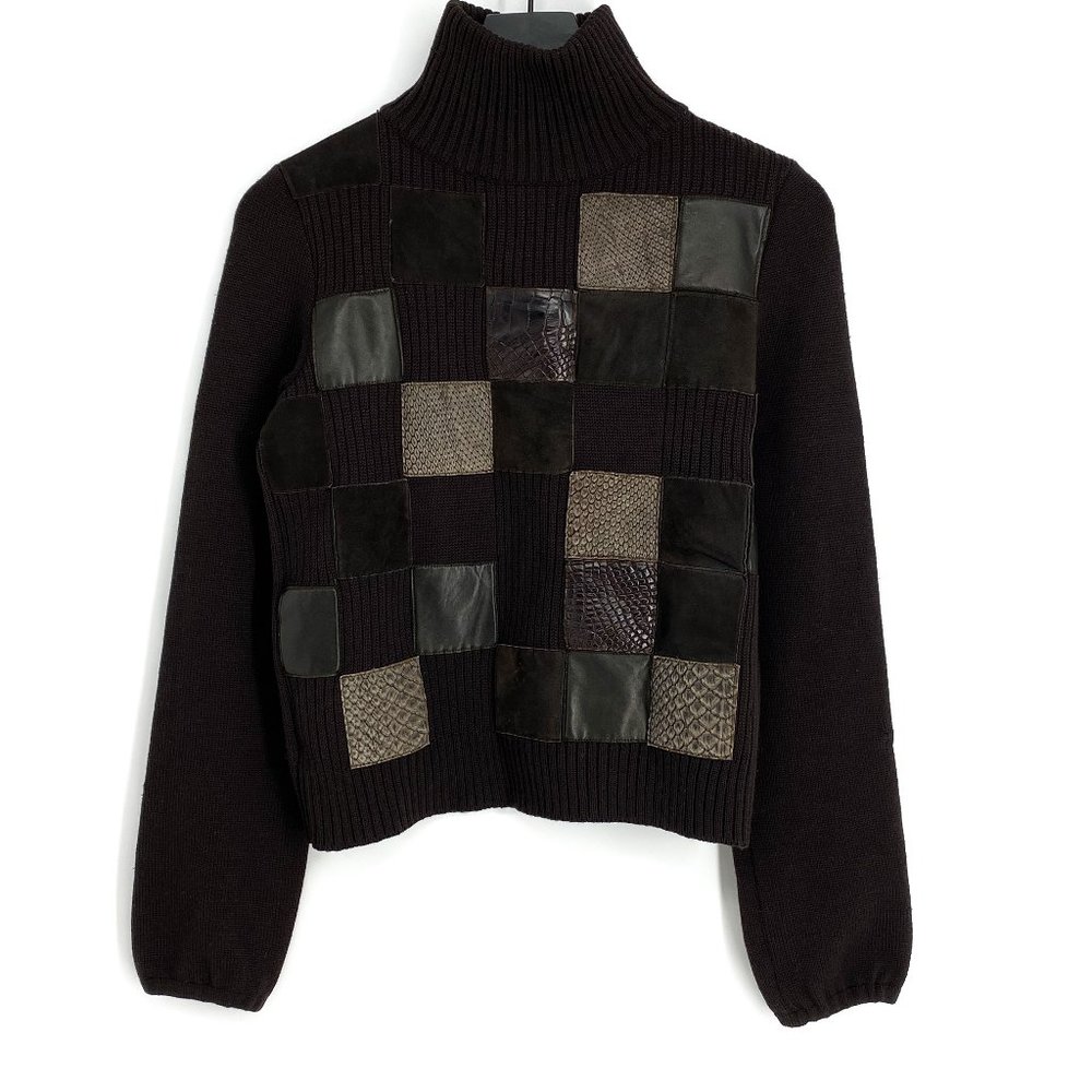 Maurizio Pecoraro Wool Leather Patchwork Sweater - image 1